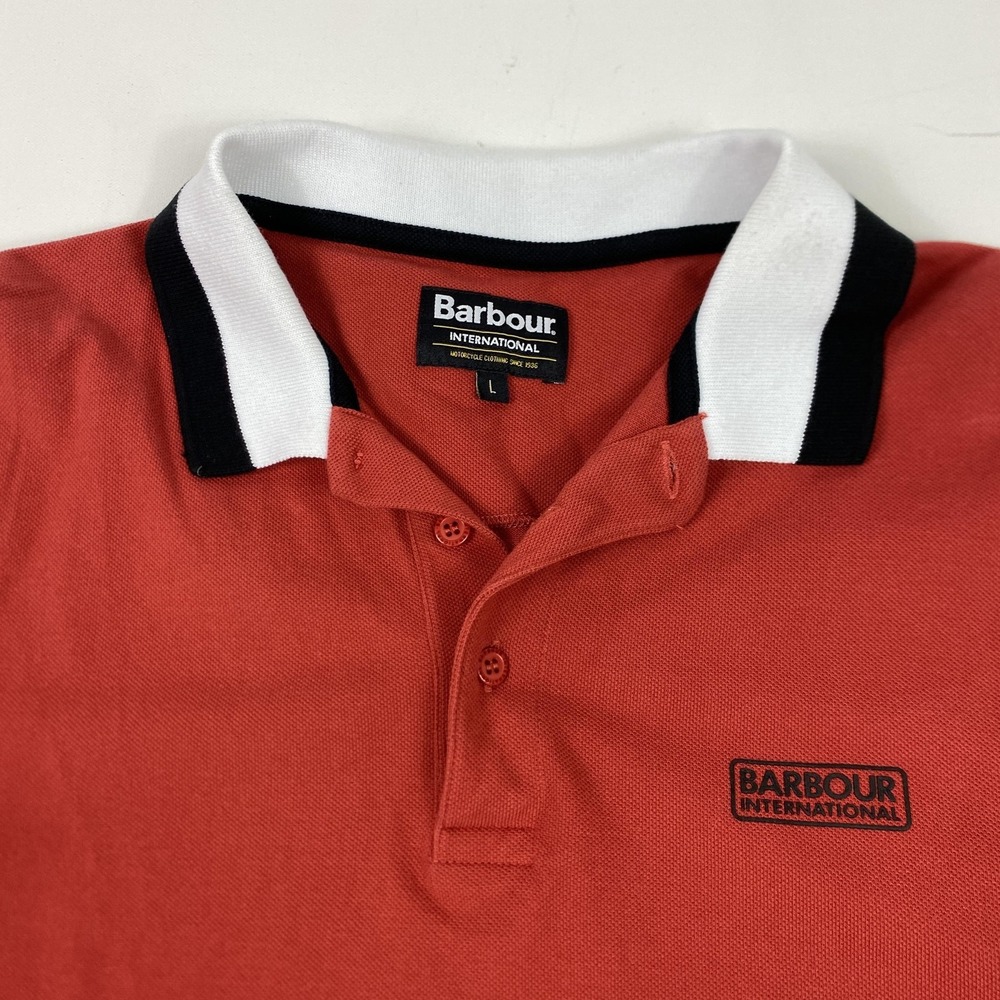 Barbour International Polo Shirt Mens Large Red Pique Collar MML1005RE67
